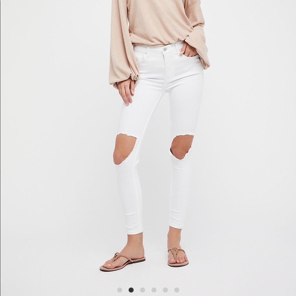Free People Cotton Ripped Skinny Jeans
